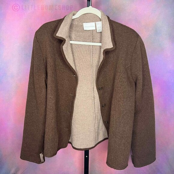 Vintage Alfred Dunner 100% Wool Brown Cardigan, Size Large - Picture 3 of 6